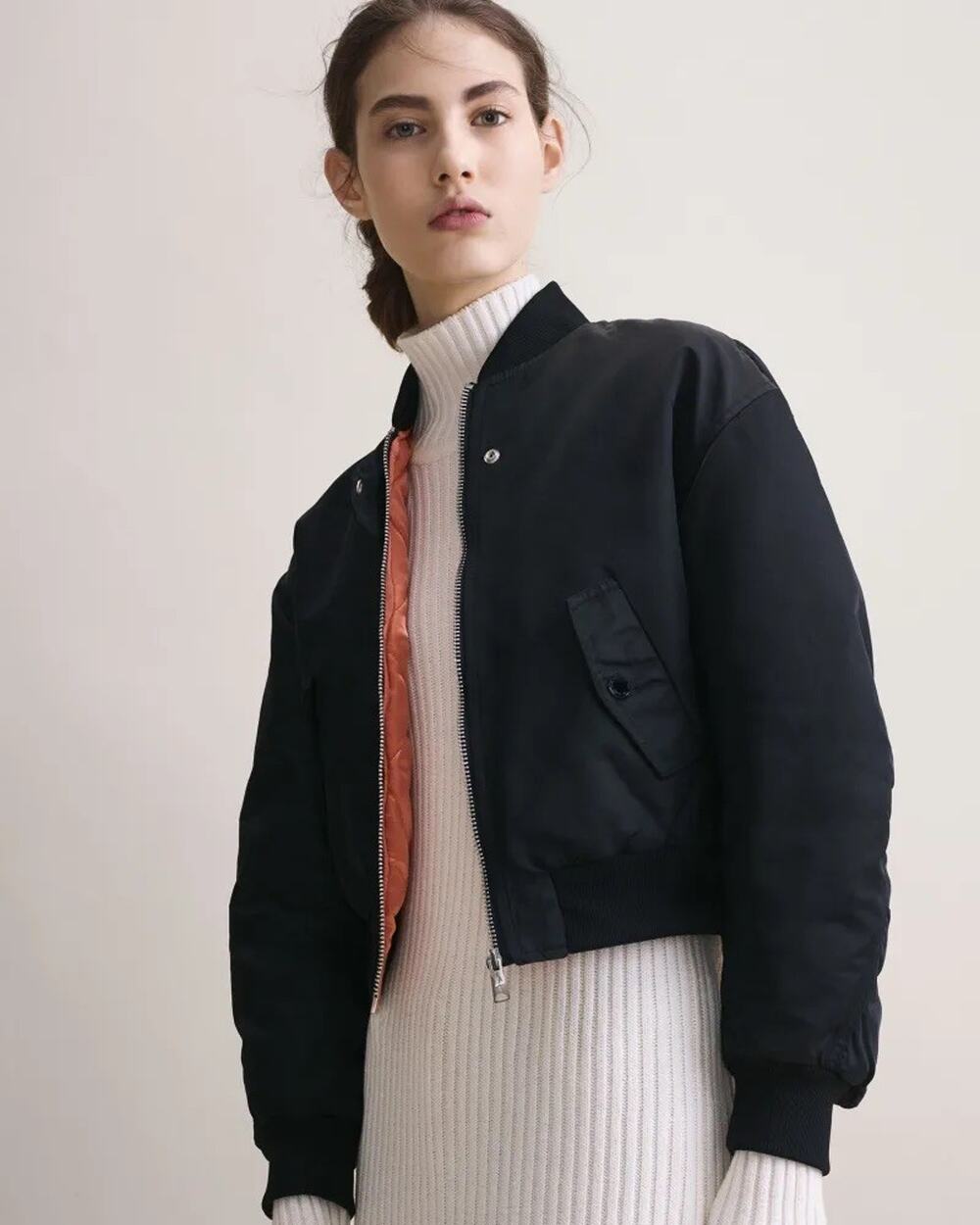 Maje x Schott Bomber Jacket Reversible Black/Orange Quilted Full Zip Women S